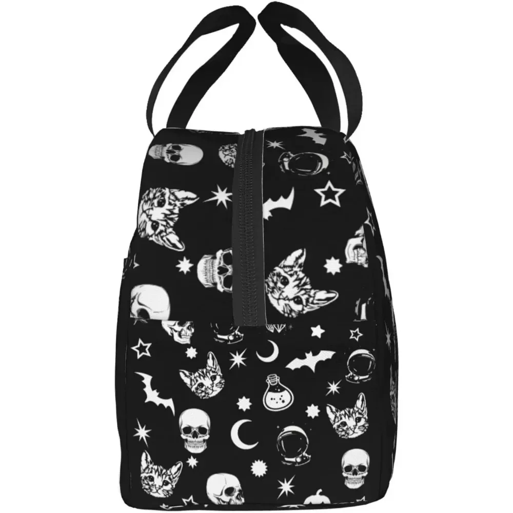 Black Goth Skull Moon Star Lunch Box for Kids Boys Girls Teen Insulated Lunch Bag Waterproof Reusable Lunch Tote School Office view 3