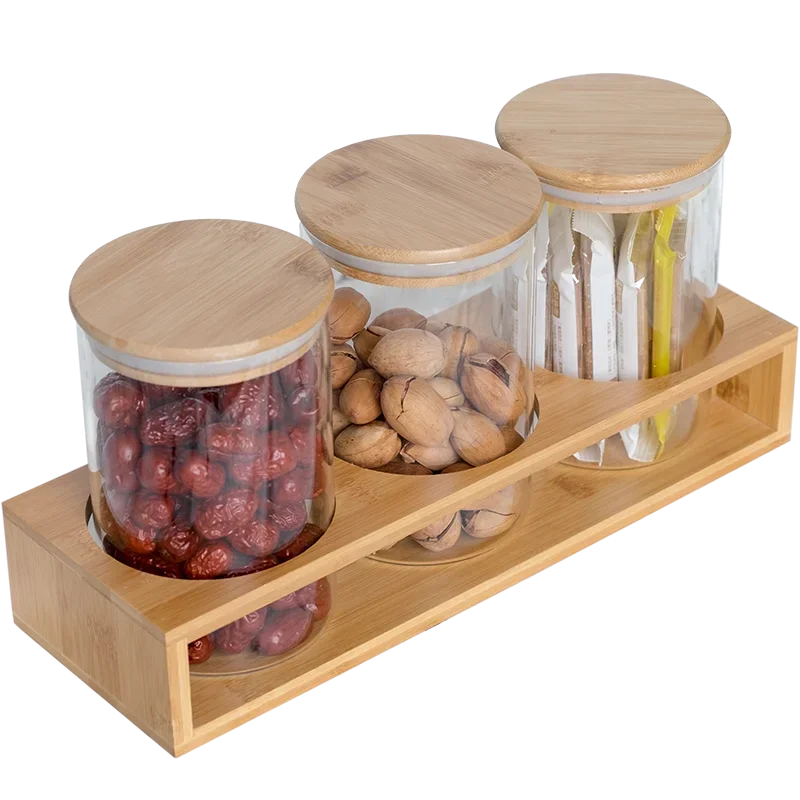 

:Glass Sealed Jar Tea Storage Jar Bamboo Rack Kitchen Dried Fruit Grains Transparent Flower Tea Storage Bottle Storage Jar