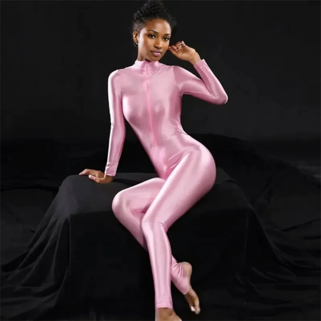 

Высокоэластичный женский комбинезон с длинной молнией и открытой промежностью, атласный блестящий глянцевый прозрачный полный боди, сексуальные корректирующие тонкие колготки, клубная одежда