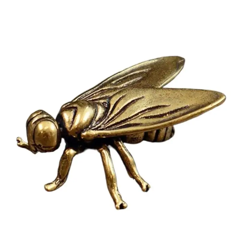 C 1PC Mini Brass Fly Insect Ornament Miniature Statue Vintage Craft Metal Insects Animal Figurine Home Office Desktop Decor