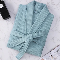 Waffle Bathrobe for Men and Women, 100% Cotton Robe, Sleepwear, Long Sleeve Brides, Kimono, Casual Home Clothing, Summer