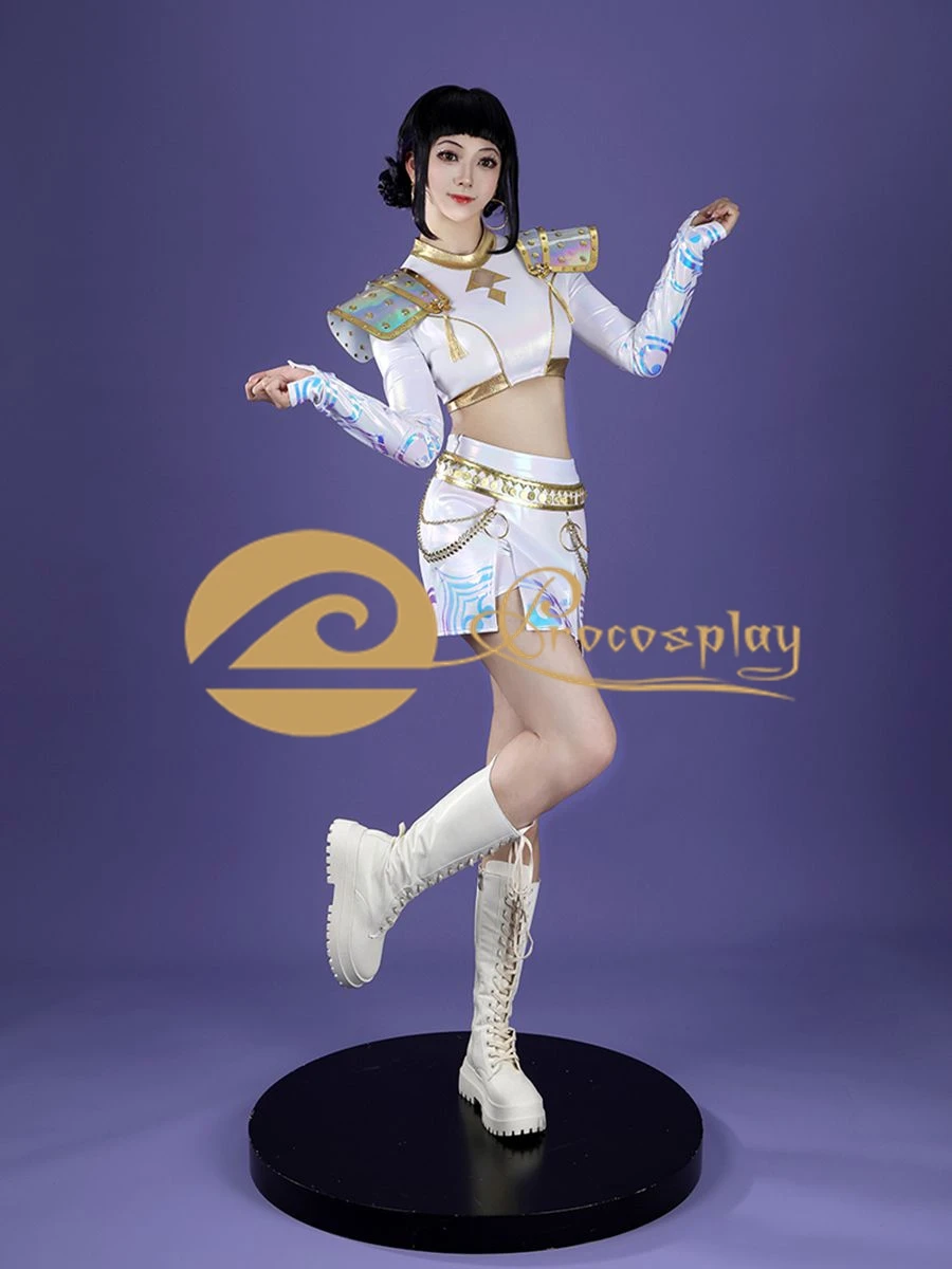 

Zoey Cosplay Costume Zoey White Gold Outfit for Women Halloween Party Role Play