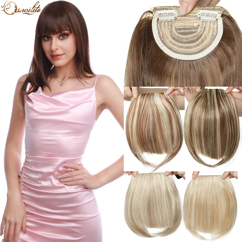 S-noilite Synthetic 2 Clip In Bangs Hairpiece Bangs Clip On Hair Extensions Black Brown Blonde Hairpiece For Women