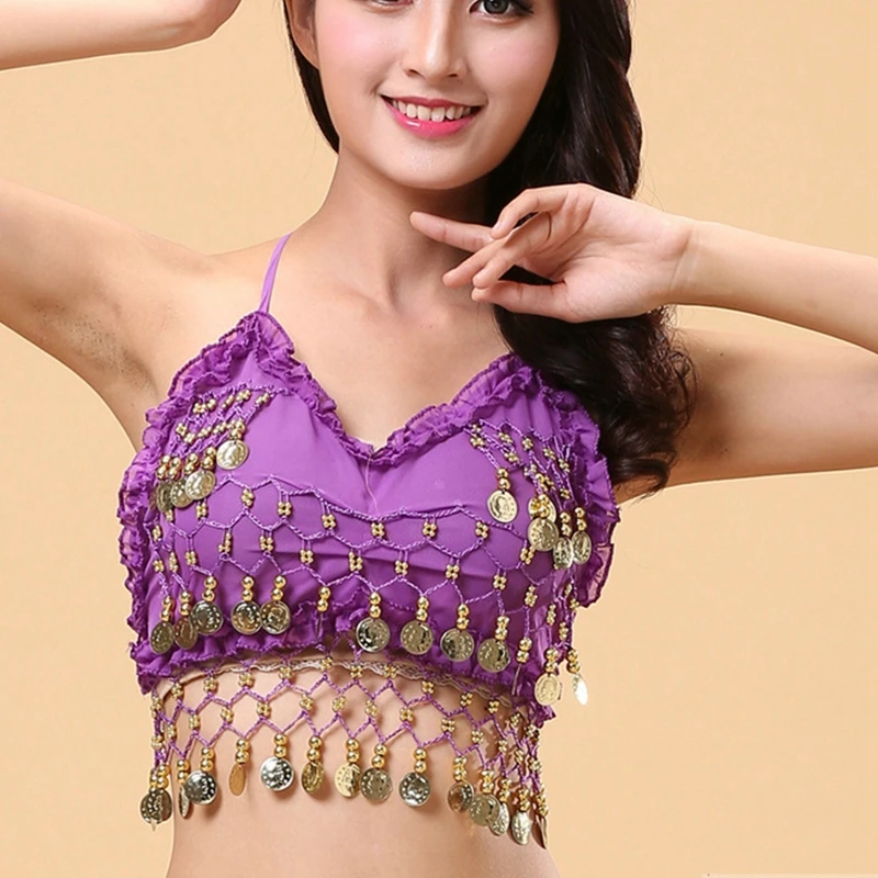 Indian Belly Dance Tops Beaded Clubwear with Coins Women Performance Dancing Sexy Bandage Bras Sequin Fringe Bustier Club Show