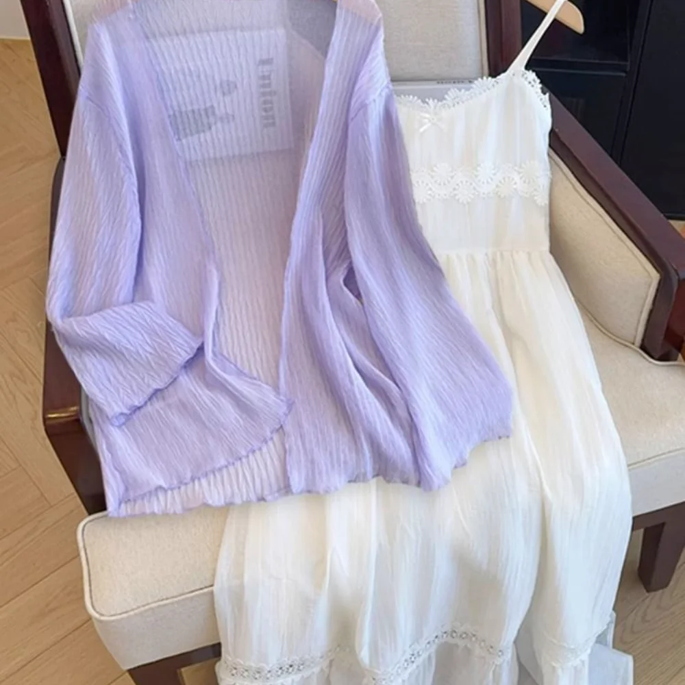 Ice Silk Snowflake Shawl Sun Protection Clothing Women's Outerwear with Strap Air Conditioner Cover Short Jacket