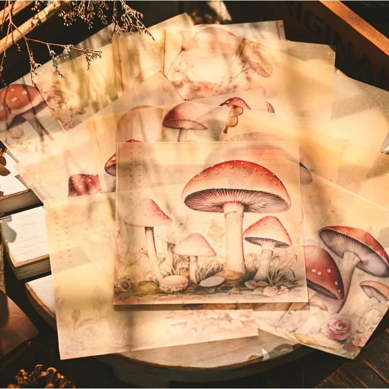 12 Sheet Vintage Mushroom Vellum Stickers Small Background Paper Transparent Stickers Scrapbooking Material 3"X3"