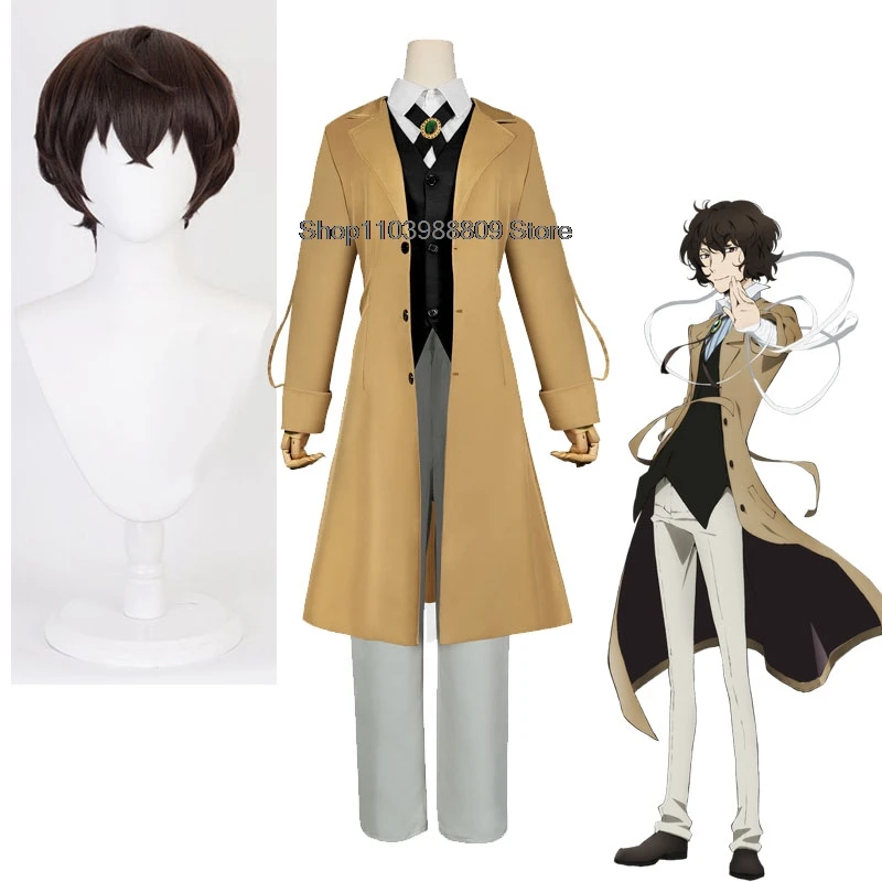 Anime Bungo Stray Dogs Dazai Osamu Costume Cosplay Adulto Giacca Lunga Cappotto Vestito da Uomo Giacca a Vento Abbigliamento di Halloween