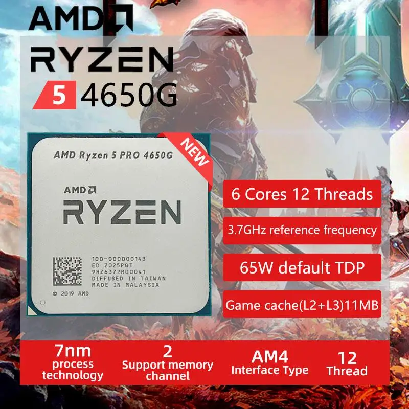 Go! AMD Ryzen 5 PRO 4650G R5 PRO 4650G 3.7 GHz Six-Core Twelve-Thread 65W CPU Processor L3=8M 100-000000143 Socket AM4 NO FAN