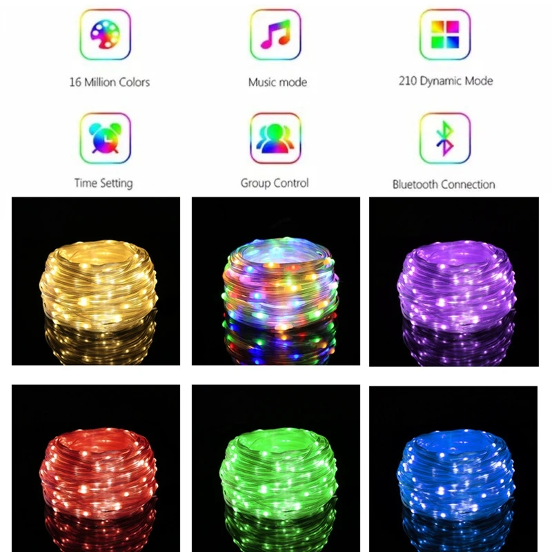 USB Music LED Light String BluetoothCompatible RGB Waterproof DIY FairyLamp With 40Keys Remote Control 2M-20M