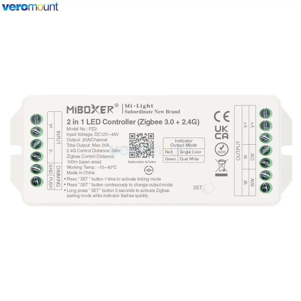 Miboxer Zigbee 3.0 + 2.4G RF LED Controller PZ2 2 in1 PZ5 5 in1 Max 20A per striscia LED singolo colore/doppio bianco/RGB /RGBW/RGB + CCT