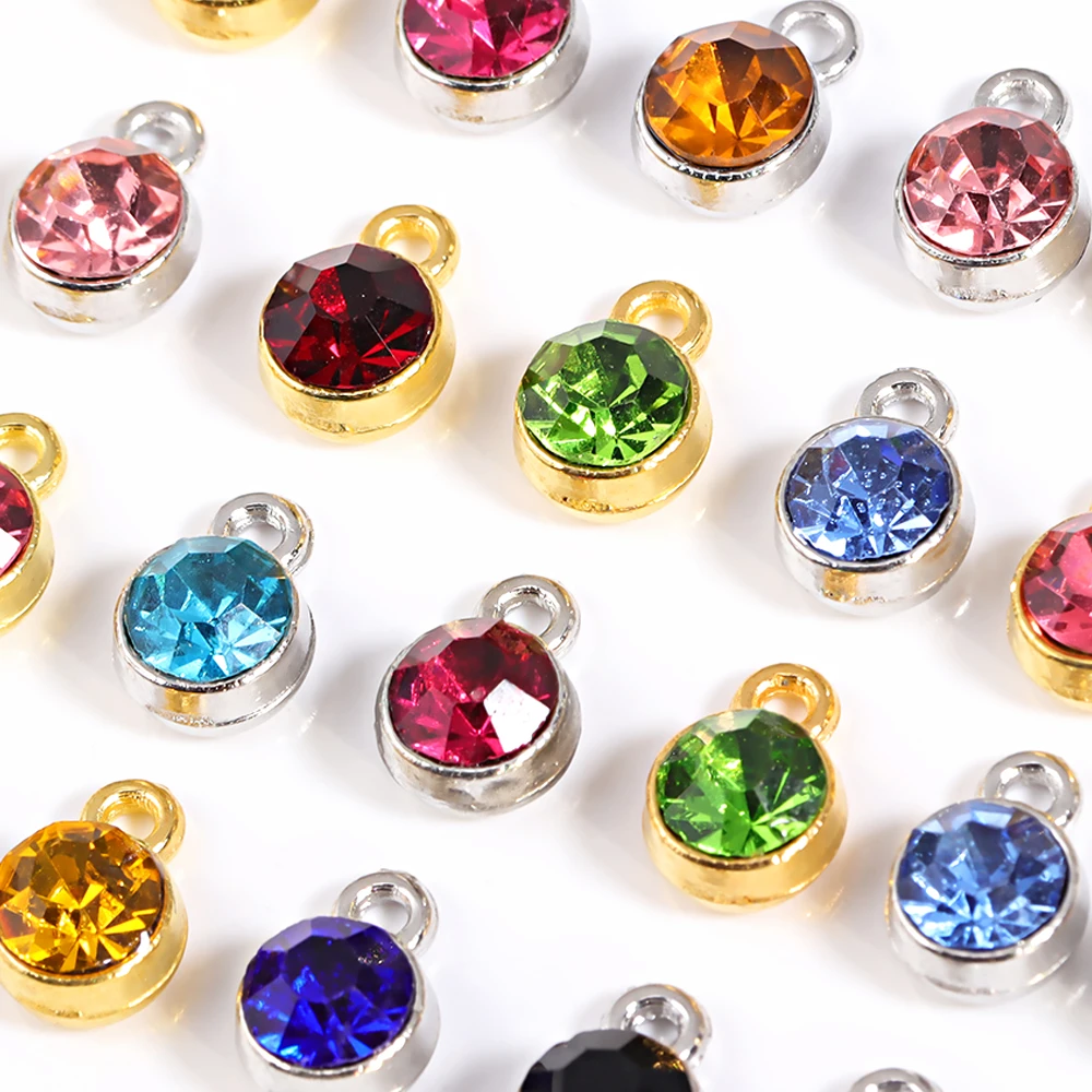 Mixed 20Pcs 9*7MM colorful Crystal Birthstone alloy pendant For women's necklace earrings DIY jewelry making charm Accessories