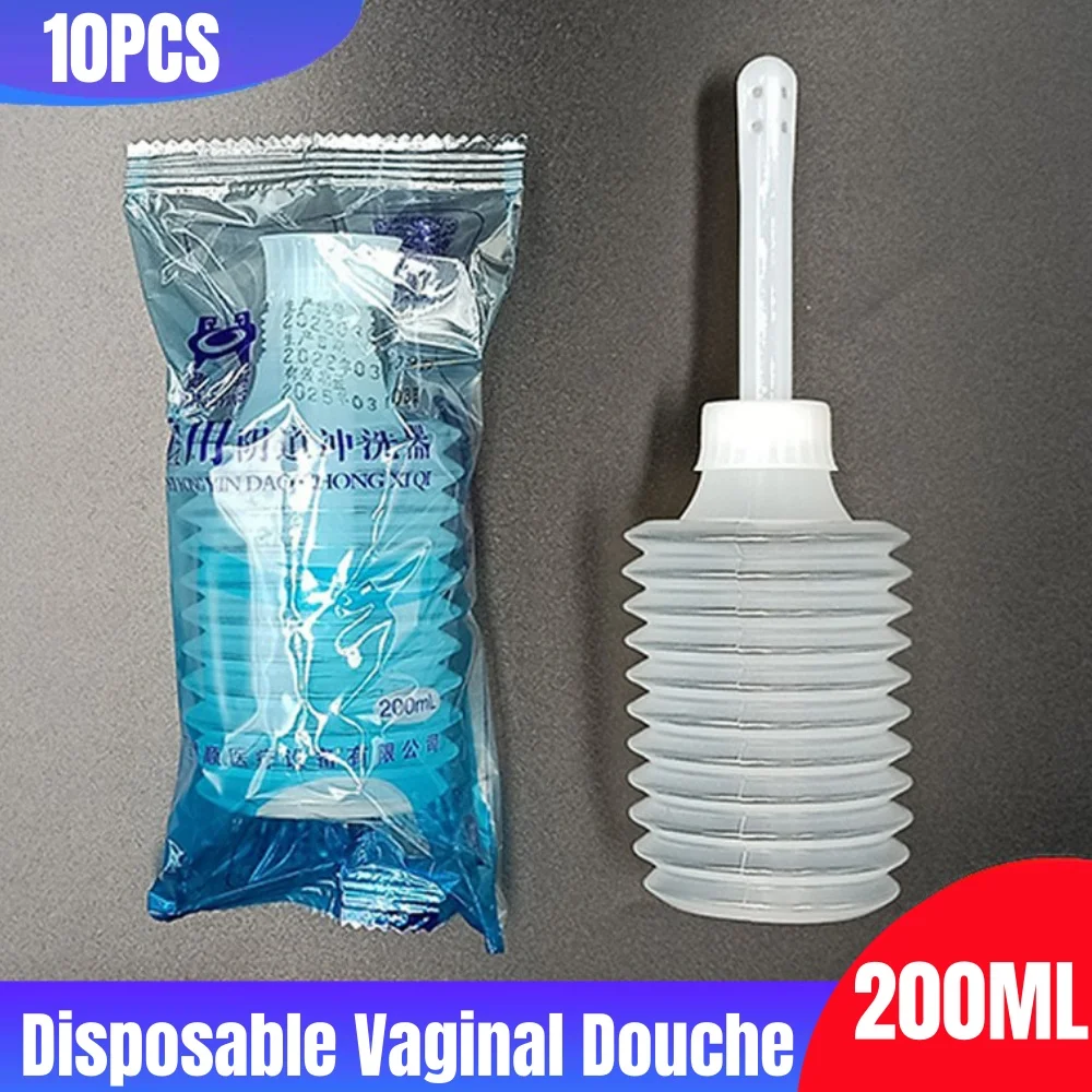 10PCS Transprent Disposable 200ML Vaginal Anal Douche 8Holes Retractable Cleaning Vaginal Wash Anal Douche Female Health Care