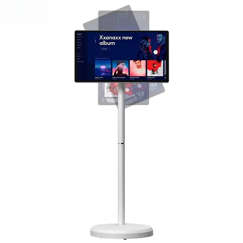 21.5  Inch 1080P Stand Tv  Vertical Touch Screen Smart Portable Tv Follow by Me White 4+64gb Portable Smart Tv on Wheels