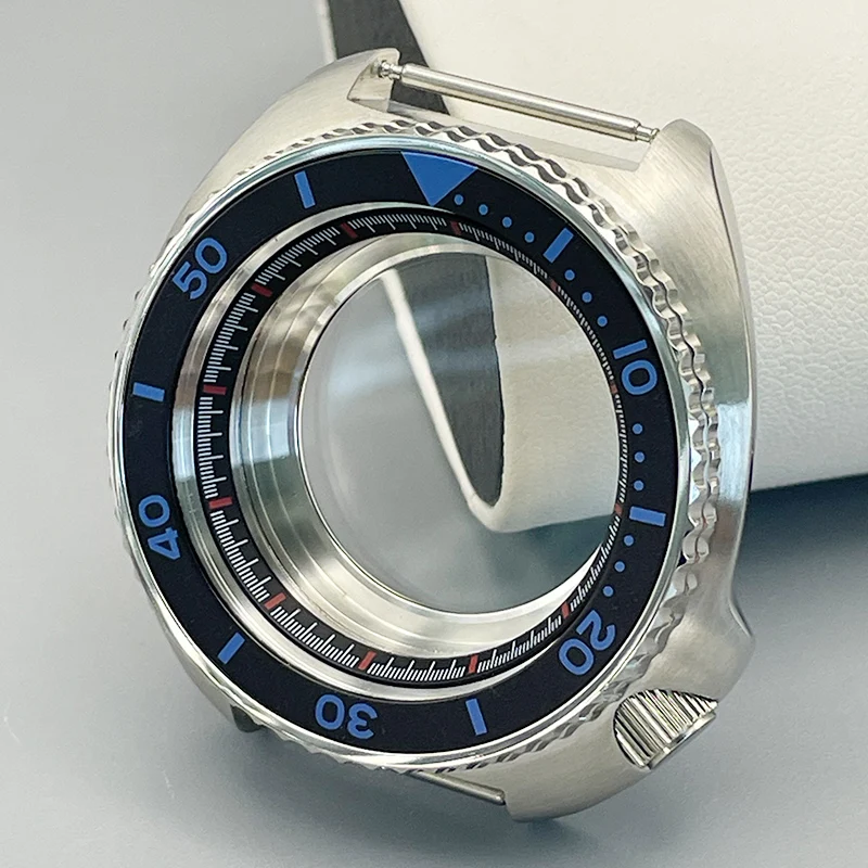 44mm Men's Silver NH35 Case Waterproof 6105 6309 Turtles Watch Case Sapphire Glass 4.1 Crown Fits NH35 NH36 4R35 4R36 Movement