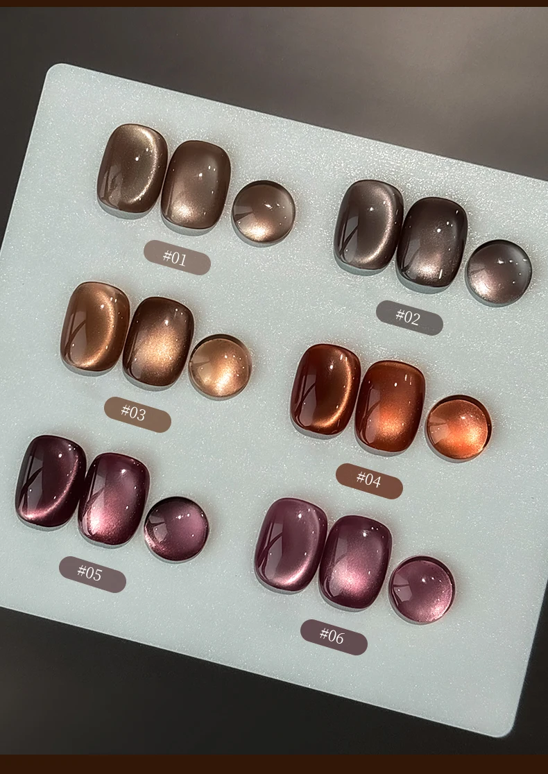 15 ml 6 Farben Luxus Kaffee Katzenauge Nagel Gelpoliermittel Set mit Soak Off UVLED Cat Eye Gelpoliermittel Maniküre Nail Art Kit – Detail 4