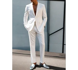 White Gentlemen Men Suits Single Breasted Peaked Lapel Formal 2 Piece Jacket Pants  Costume Slim Fit Blazer 2024