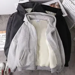 Men Zip-Up Hoodies Thick Fleece Hooded Sweatshirt Harajuku Thermal Shirt Pullover Casual Sweater Jacket Man Clothing Streetwear