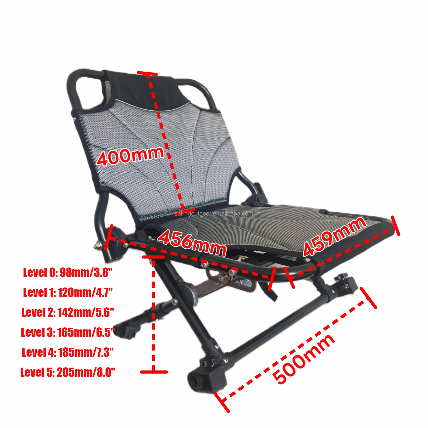 Adjustable Aluminum Hull Kayak Chair 5-Level Height Backrest Waterplay Crafts Boat Accessories for Drifting Outdoor Activity