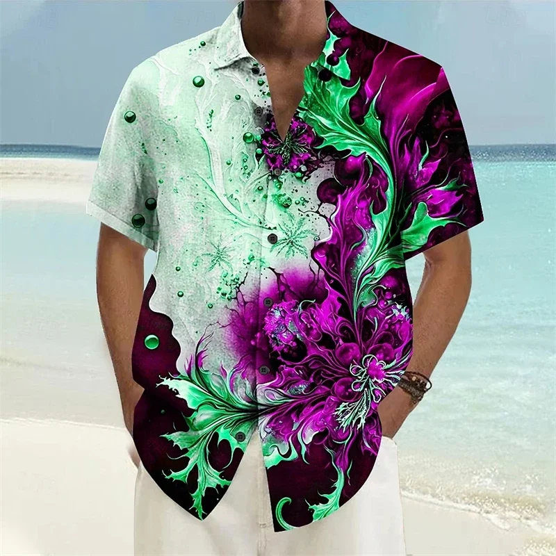 Trend Floral Graphic Shirts For Men Fashion 3D Printed Short Sleeve Summer Casual Hawaiian Shirts Loose Streetwear Blouse 2024