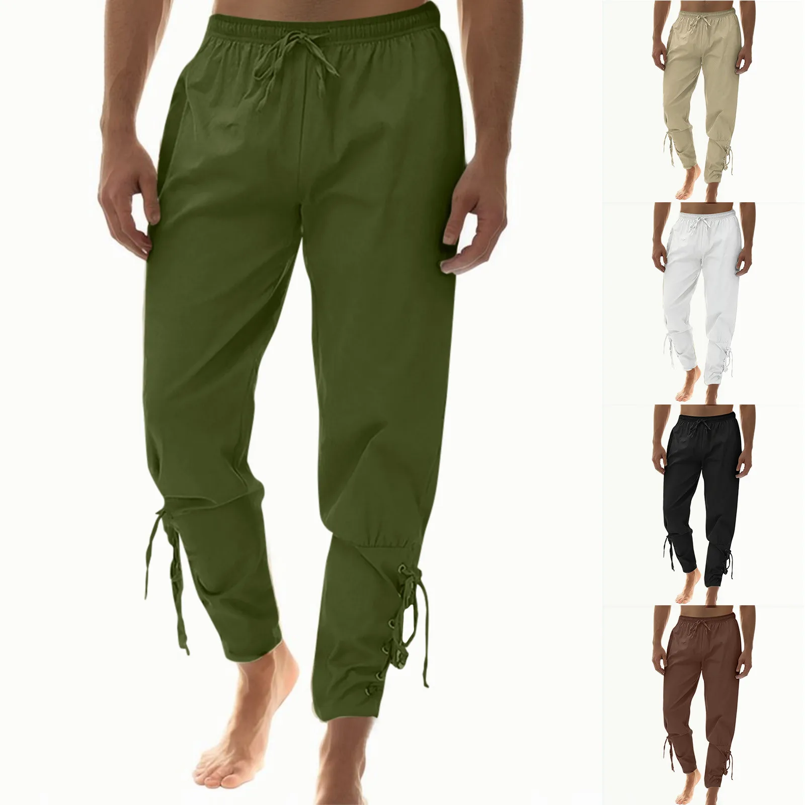 Cuff With Drawstrings Pants Solid Men's Ankle Pants Costume Men's Pants Track Pants Short