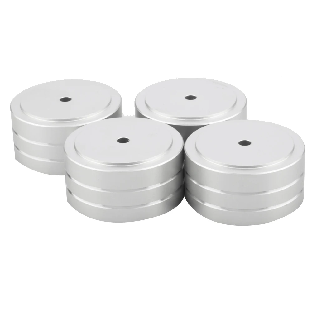 4 قطع 40 × 20 ملم من الألومنيوم HIFI AMP مكبر صوت عزل حامل القرص الدوار DAC وسادة قدم (فضي) غني