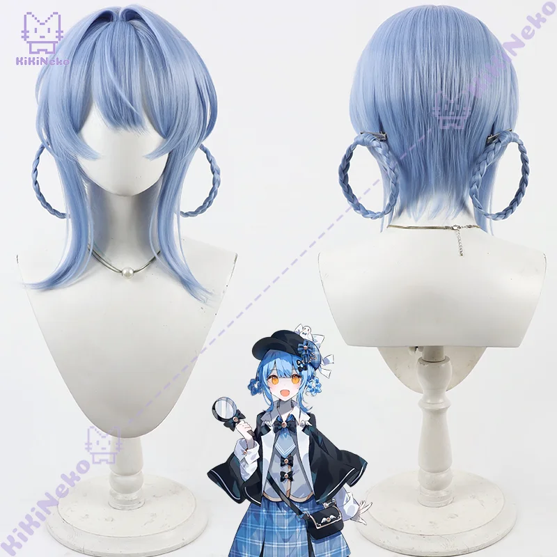 Jogo tachibana sherii peruca cosplay luz azul peruca curta duplo trançado laços de cabelo peruca cosplay para comicon festa adulto mulheres homens