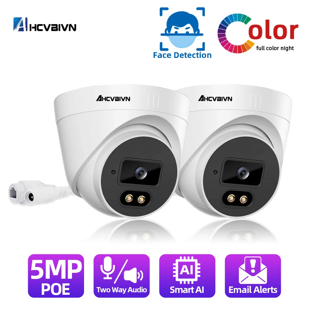 

AHCVBIVN Two -Way Audio AI Face Detection Alarm H.265 5MP IP Dome Camera Color Night Vision PoE Outdoor Bullet Security Camera