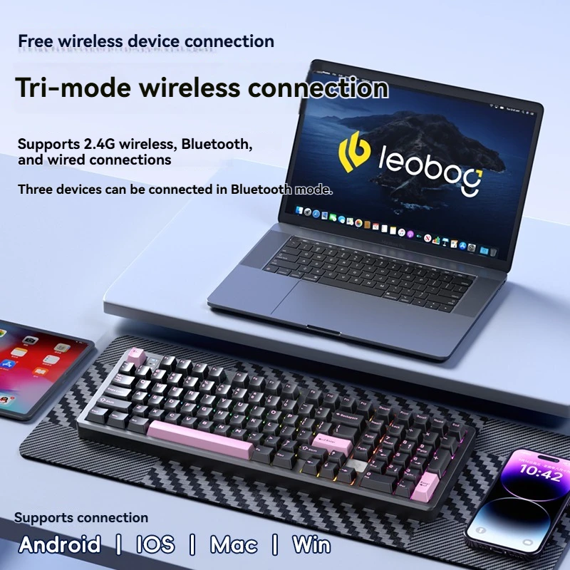 LEOBOG Hi98C Pro Механическая клавиатура Трехрежимная беспроводная Bluetooth с возможностью горячей замены RGB Алюминий Пользовательские киберспортивные игры Офисные аксессуары