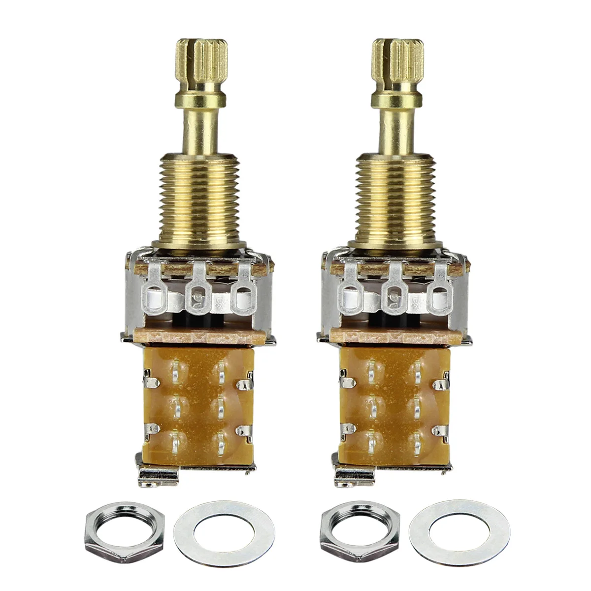 FLEOR 2PCS Long Split Shaft Guitar Potentiometer Push Push Potentiometer A250K / B250K / A500K / B500K Copper Pots