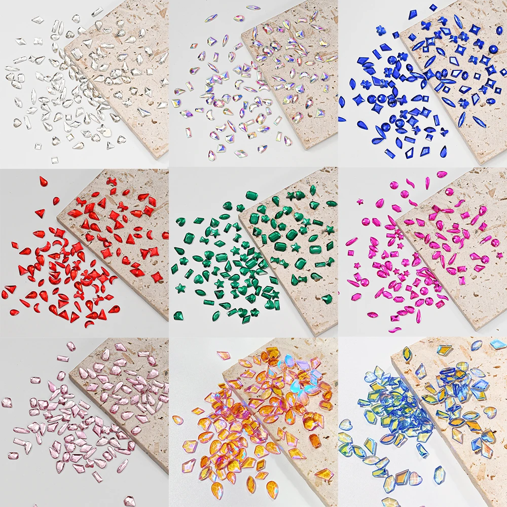 100pcs Mixed Shape Crystal AB Nail Art Rhinestones Flatback Aurora Glass Diamond Nail Stones Gems For 3D Nails DIY Decorations