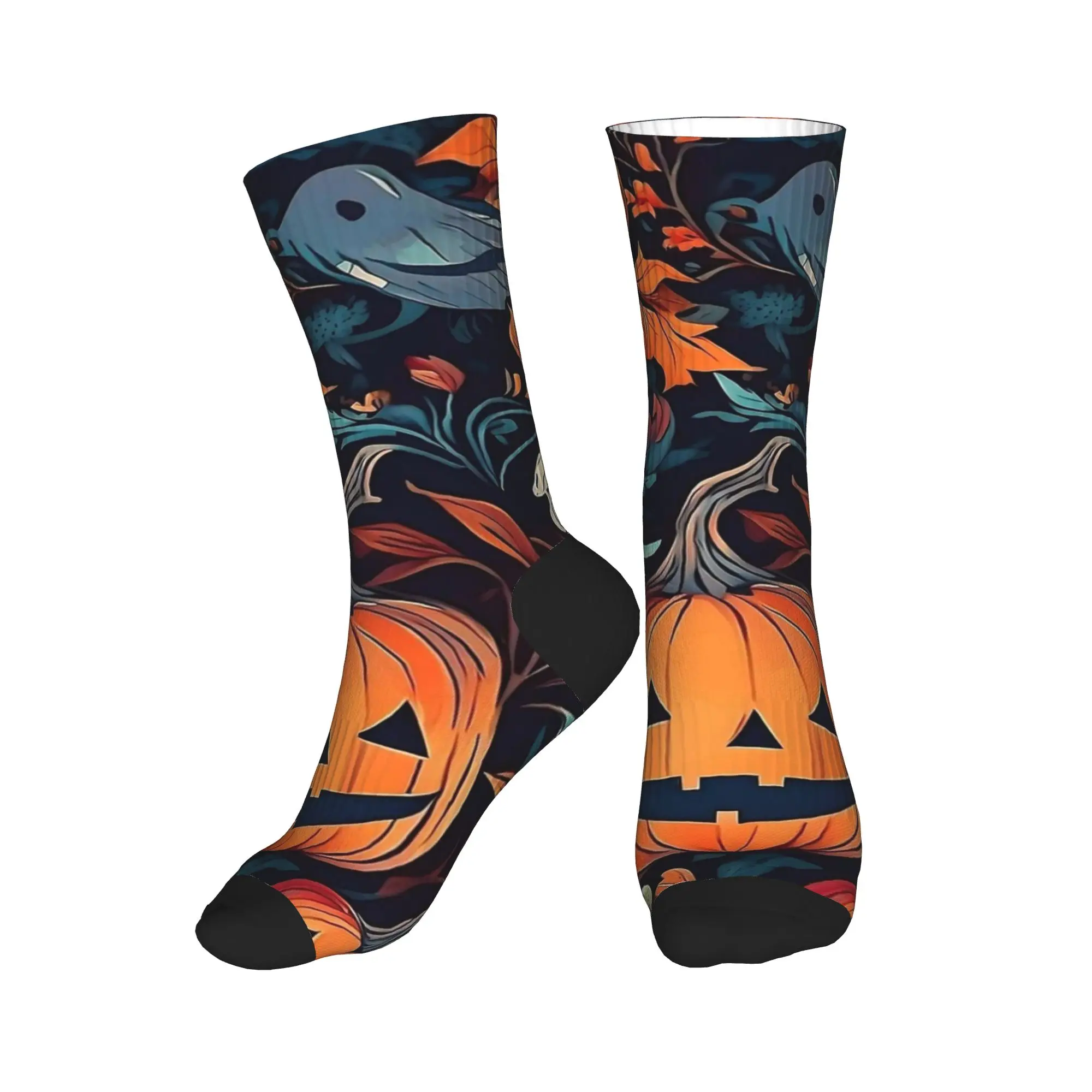 Happy Halloween Pumpkin And Cute Ghost Stockings  Design Trendy Socks Autumn Anti Skid Socks Men's Climbing Soft Socks