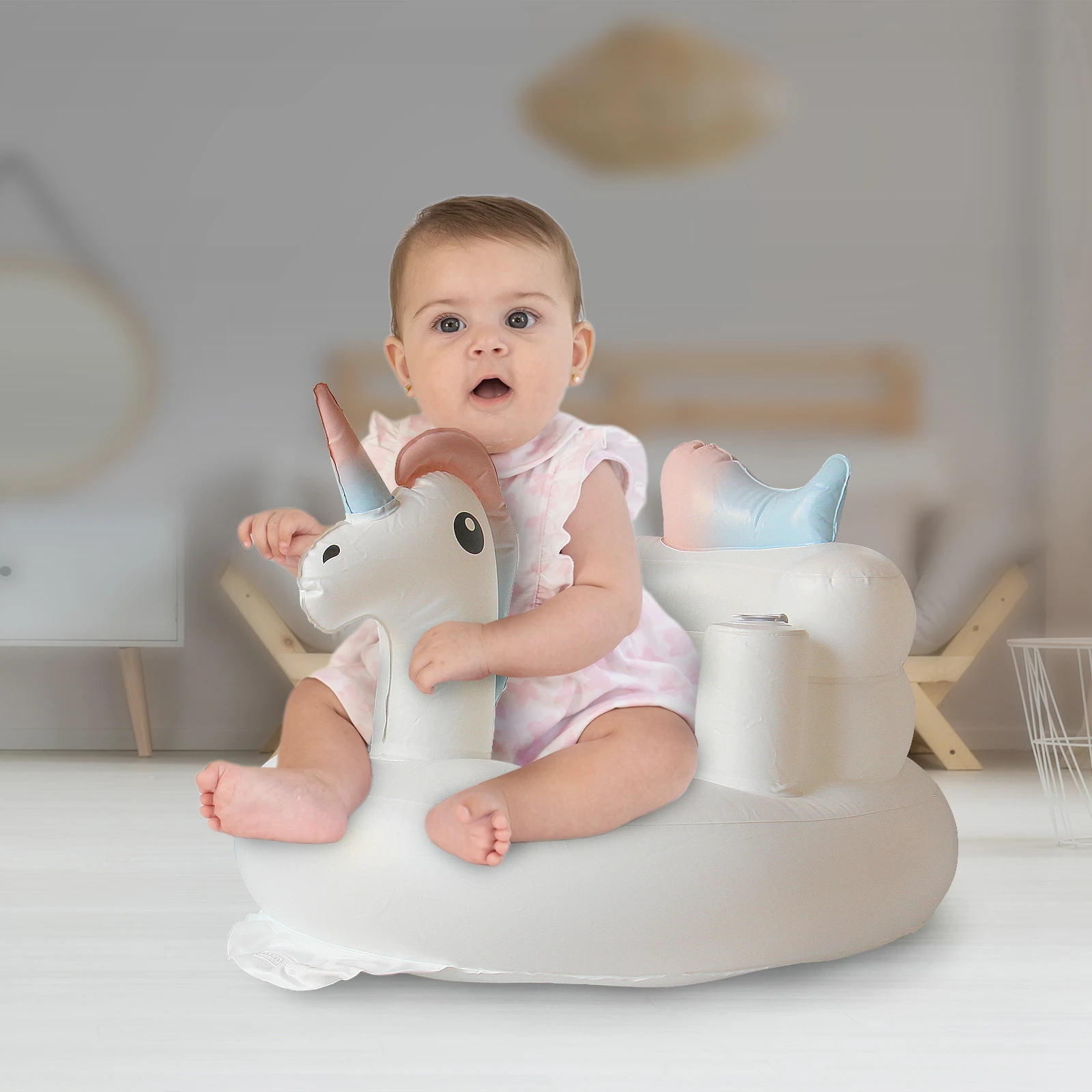 Inflatable Baby Seat Cartoon Unicorn Seat Portable PVC Learn to Sit Stool Baby Sofa Bedroom Bathroom Sofa Infant Dining Chair