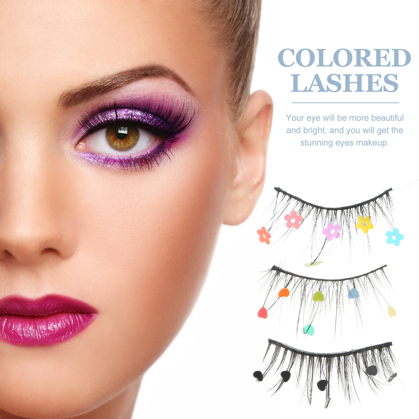 3 Paires de Cils à Paillettes, Cils Colorés Finement Traitées, Extensions de Cils pour Maquillage Quotidien, Faux Cils Colorés