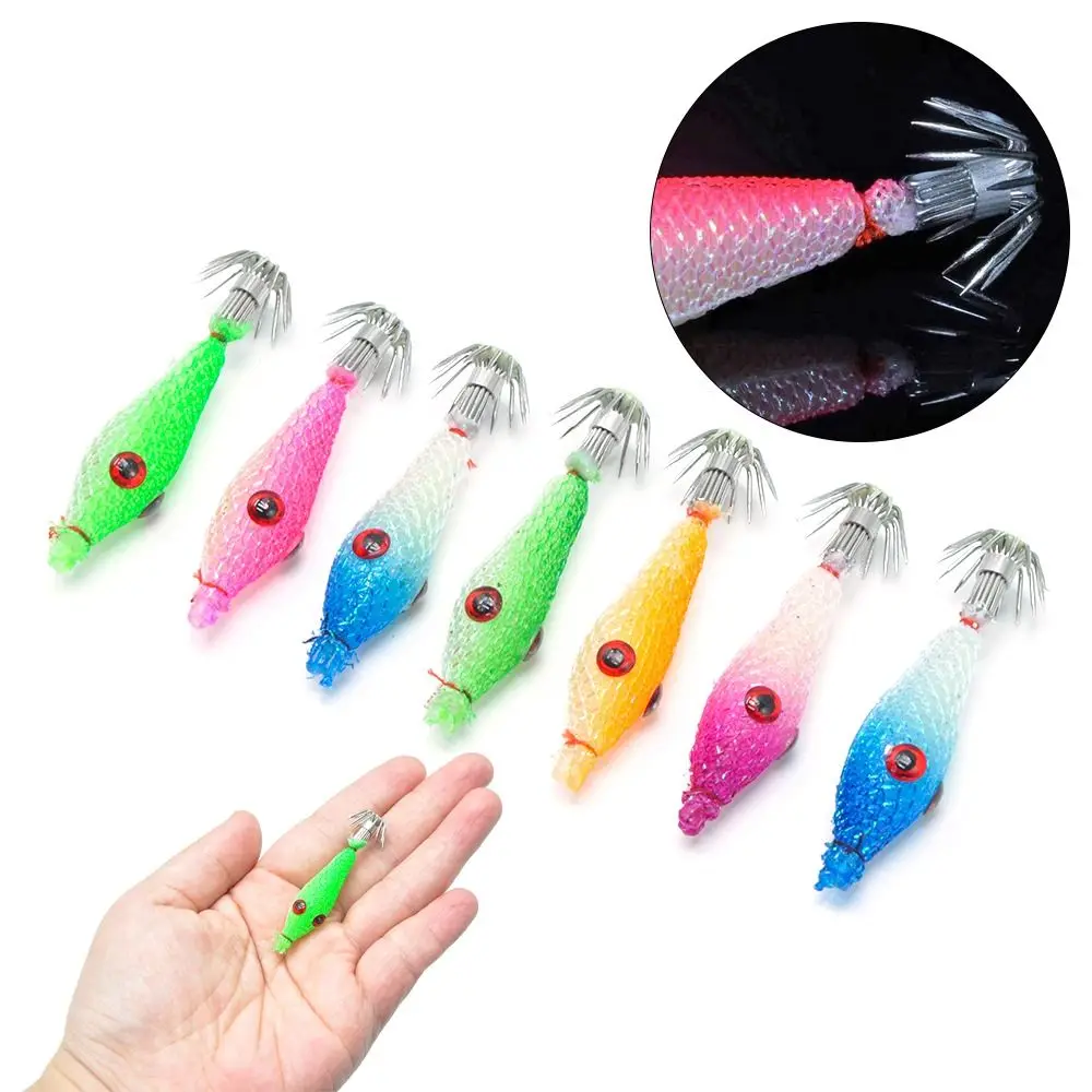 5/7Pcs Luminous Squid Jigs 2.4g/5.5cm Light umbrella Stainless Steel hook Fishing Cuttlefish Shrimp Octopus Bait Lure jigging