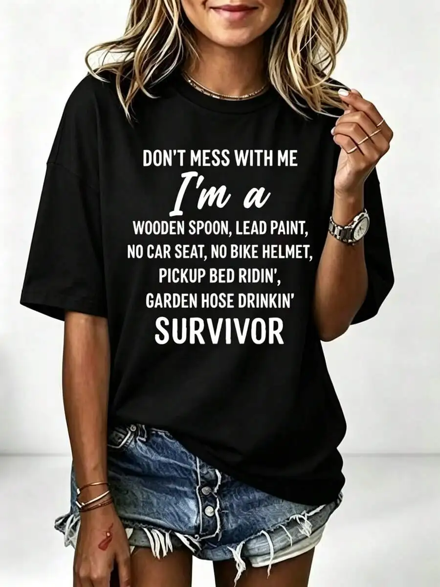 Oversized Women Funny Slogan Graphic T Shirt Short Sleeve Casual Summer Aesthetic Daily Wear Top