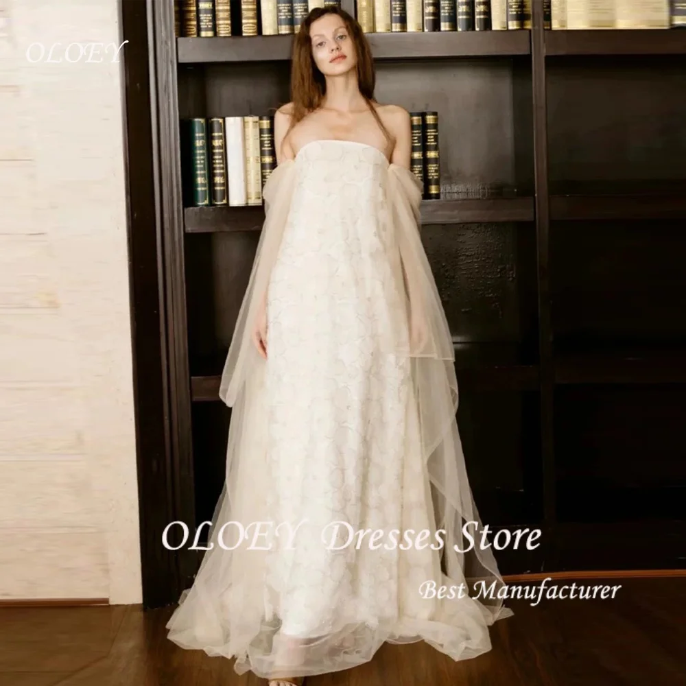 

OLOEY 2025 Applique Wedding Dress Pastrol High Waist Strapless Prom Gown Floor-Length A-line Robe De Mariée Customized