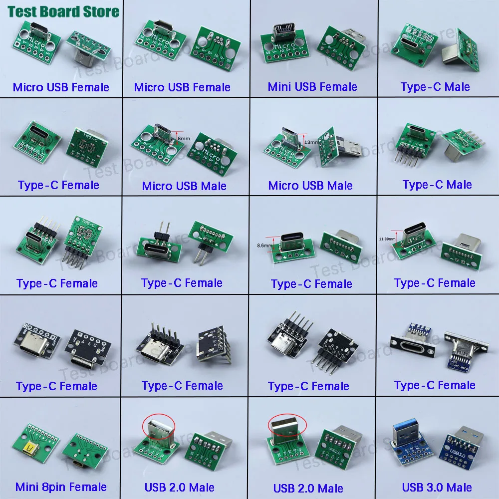 1 قطعة كابل شحن البيانات جاك اختبار المجلس مع رأس الدبوس 90 درجة مايكرو USB صغير نوع C 2Pin USB 3.0 2.0 أنثى ذكر Connecto #2