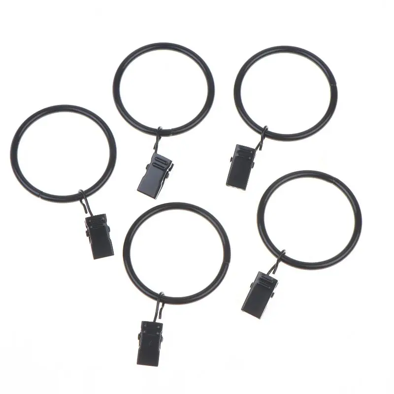12 Stück Vorhangringe mit Clips, Metall-Vorhanghaken, schwarze Vorhangclips mit Ringen, Vorhangzubehör – Detail 5