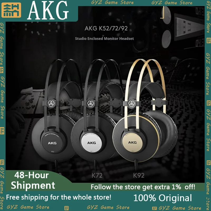 AKG K52 K72 K92 diadema Monitor cerrado auriculares con cable de música Hifi con enchufe de 3,5mm 6,3mm bobinas dinámicas de 40mm auriculares personalizados