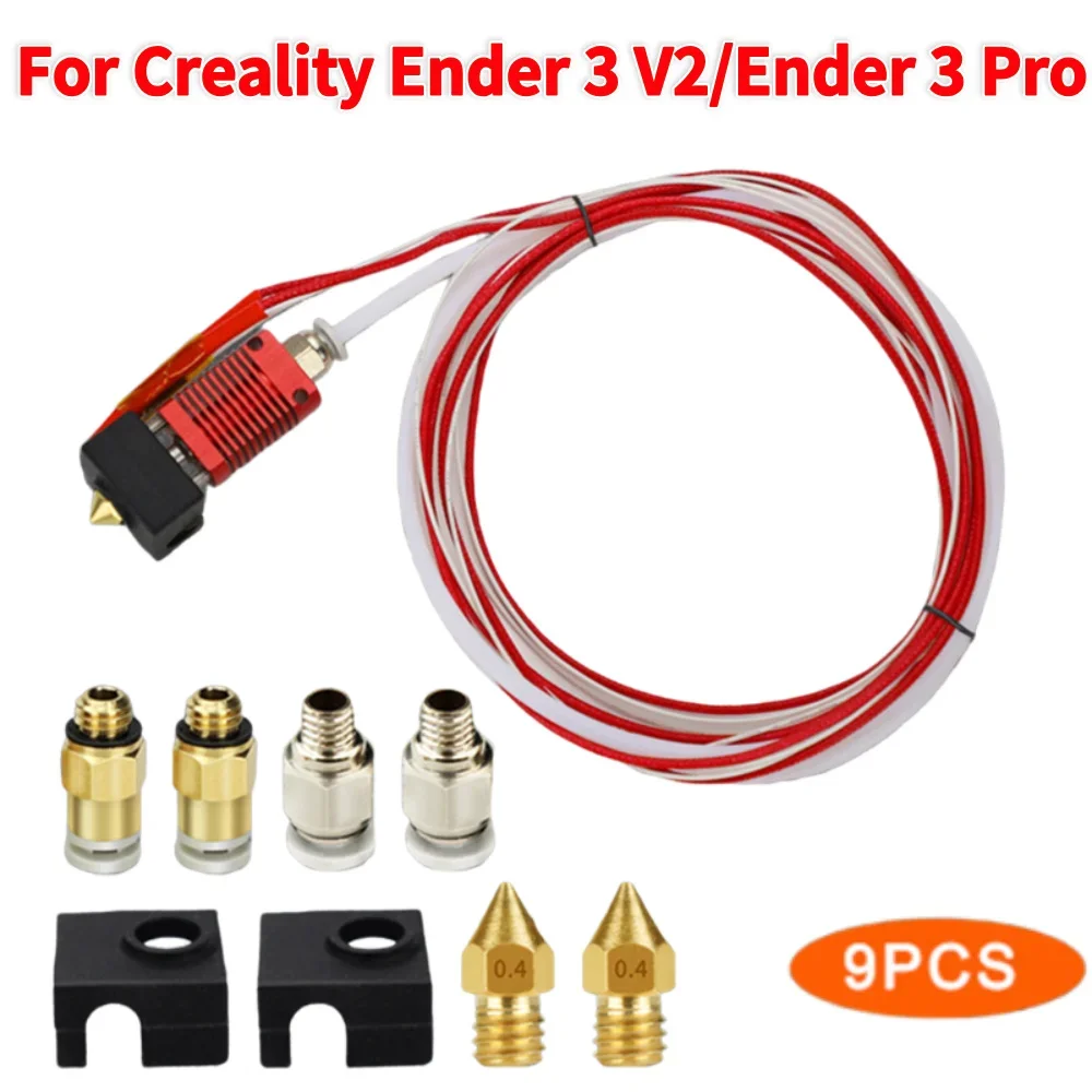 

9pcs Assembled Extruder Hot End Kit For Creality Ender 3 V2/Ender 3 Pro 3D Printer Brass MK8 Nozzle 0.4mm Pneumatic Connector
