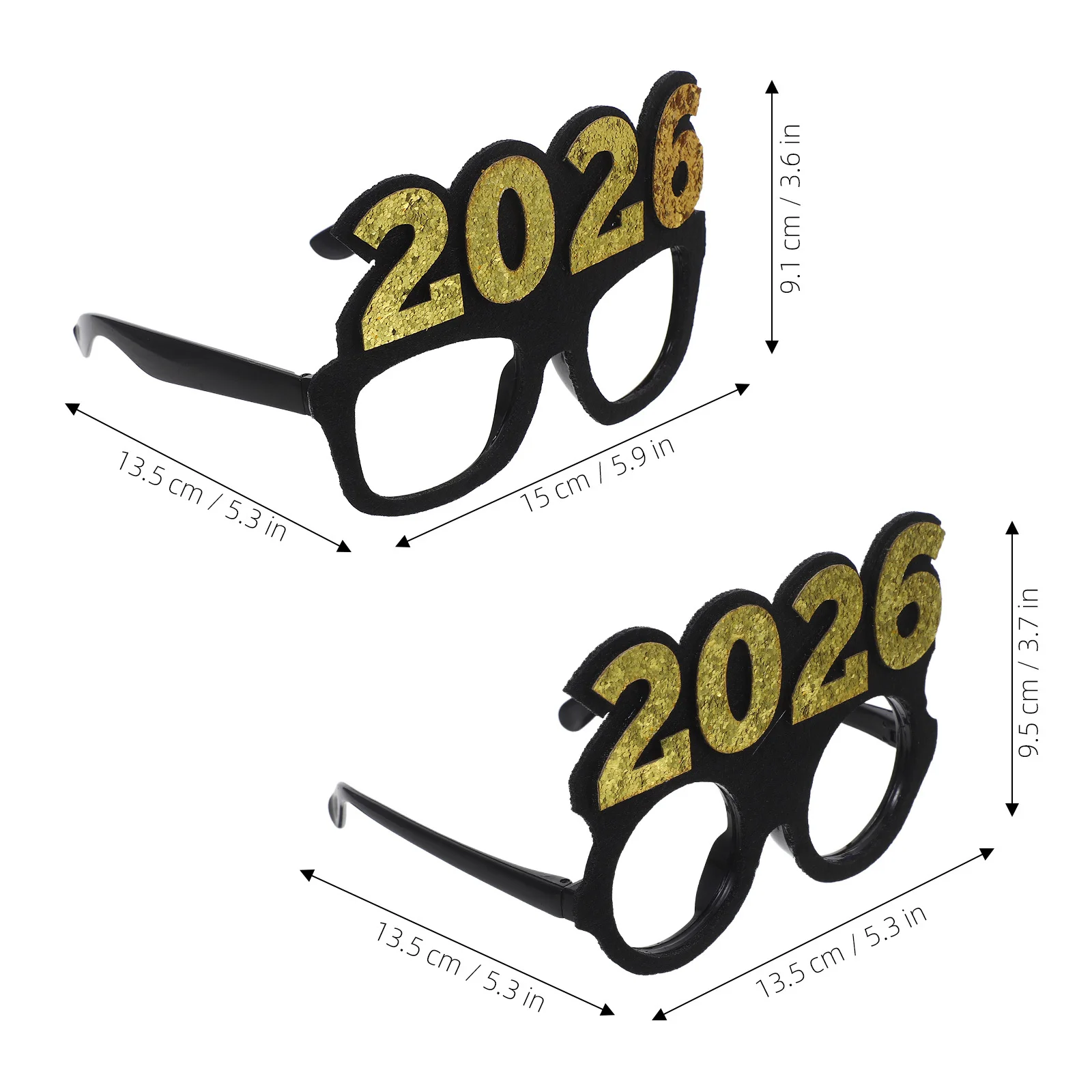 2 قطعة 2026 النظارات الذهب الأسود بريق السنة الجديدة حفلة مضحك كابينة تصوير الدعائم إطارات بلاستيكية اكسسوارات السنة الجديدة صور نظارات