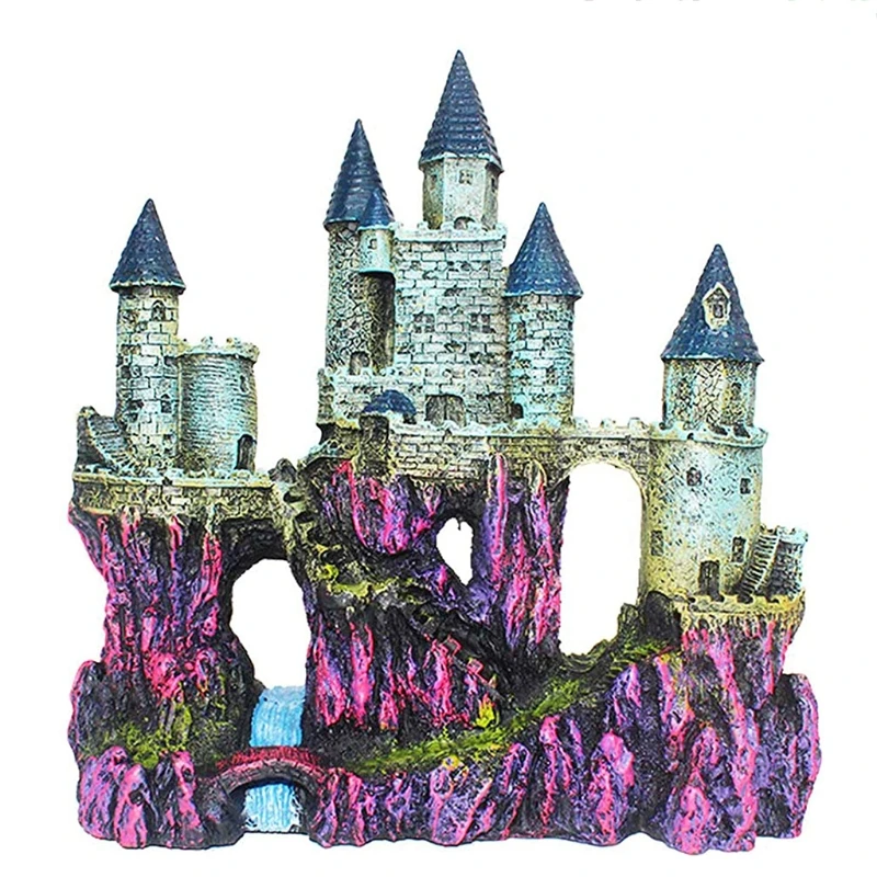 Castle Aquarium Decoration Hand Painted with Realistic Details 9.8 Inches High Fish Tank Ornaments Small Fish Shelters