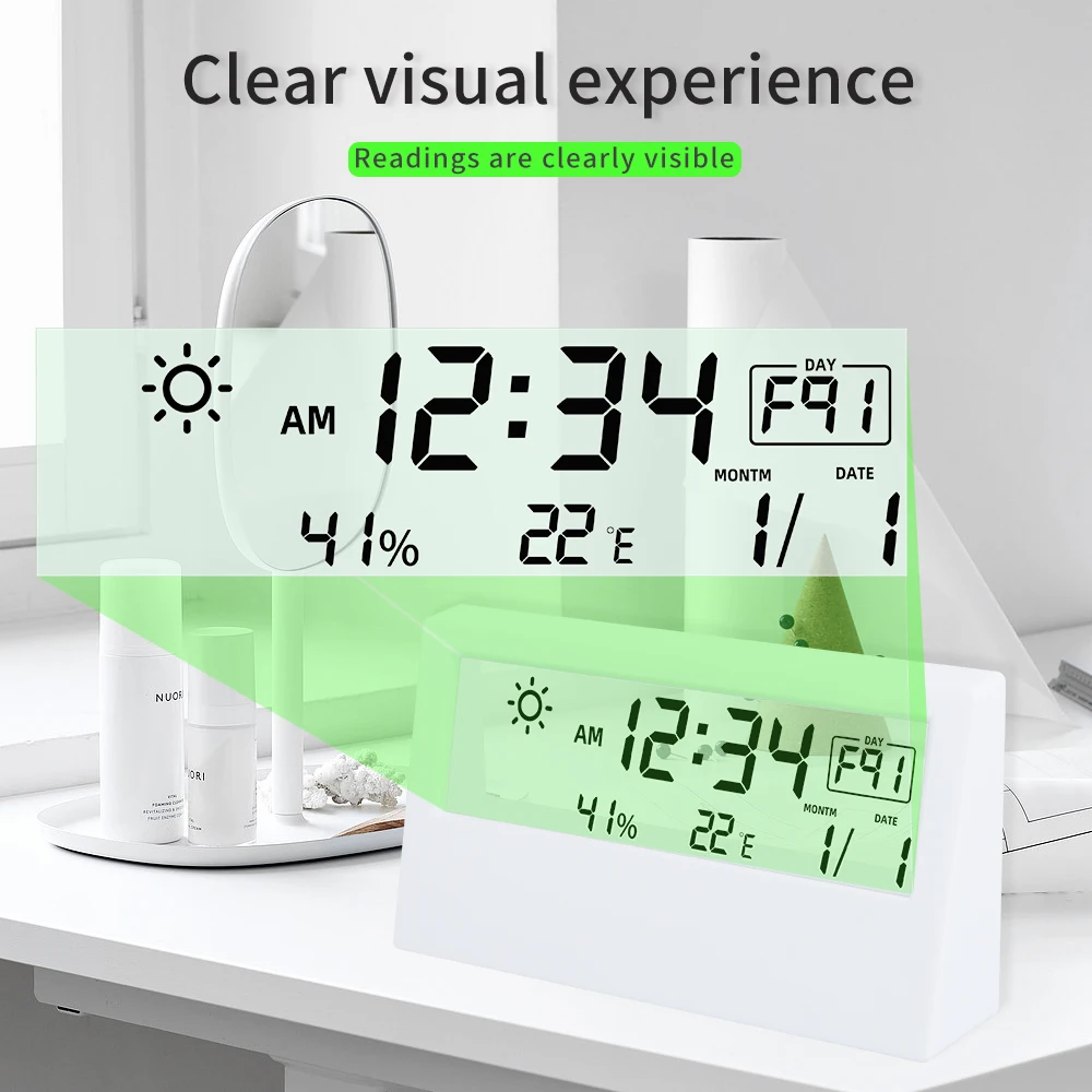 LED Electronic Desk Clock Automatic Digital Temperature and Humidity Meter Weather Station for Home Office Travel Mini Clock