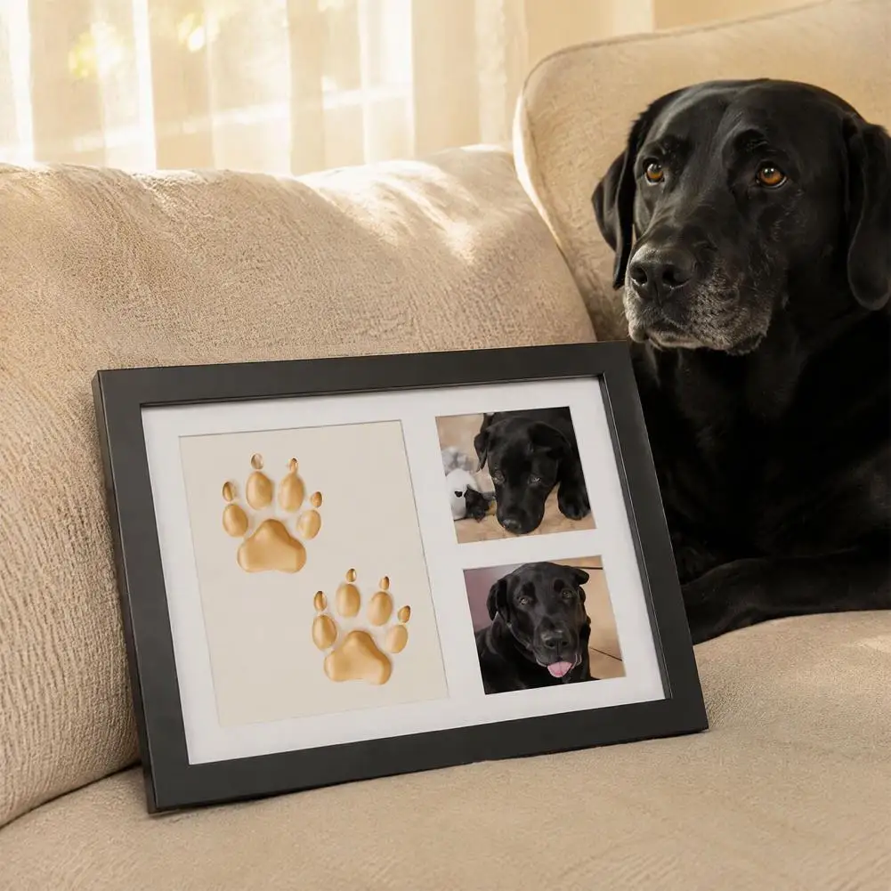 Pet Paw Print Kit Pet Paw Print Frame Kit with Clay Picture Frame 7 Color Paints Baby Hand Footprint Keepsake for Newborns Pets