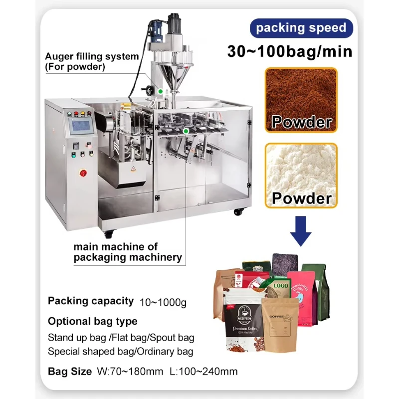 Customized Automatic Tea Powder Zipper Bag Food Milk Coffee Dry Flour Powder Bag Auger Filling Weighing Sealing Packing Machine