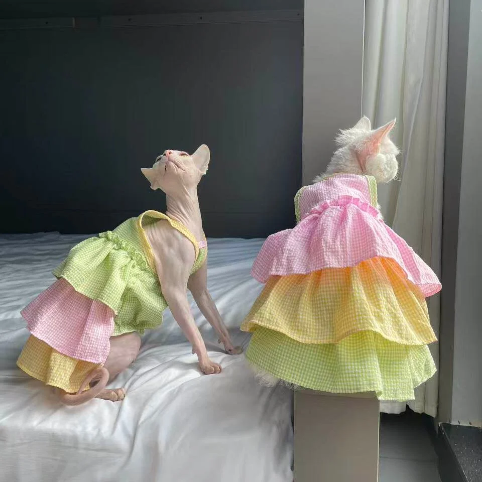 Summer Clothing for Sphynx Cat Soft Colorful Cotton Cake Dress Elastic Waistband For Hairless Cat Devon Rex Spring Outdoor Skirt