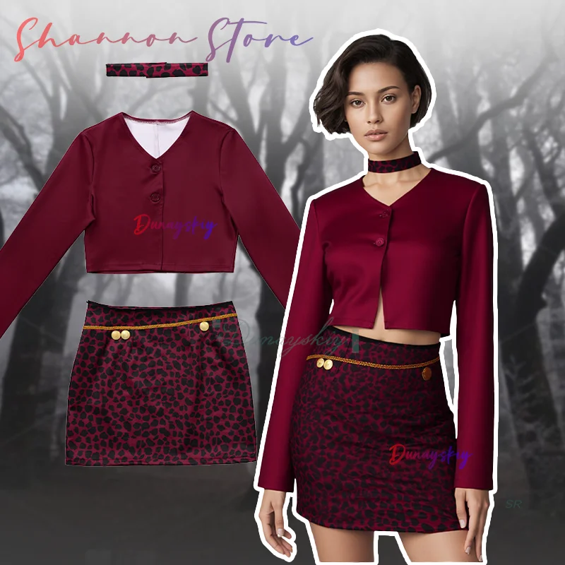 

Nurse Maria Cosplay Costume Terror Movie Red Coat Choker Sexy Leopard Skirt Accessories 할로윈 의상 Party Carnival Nurse Outfis