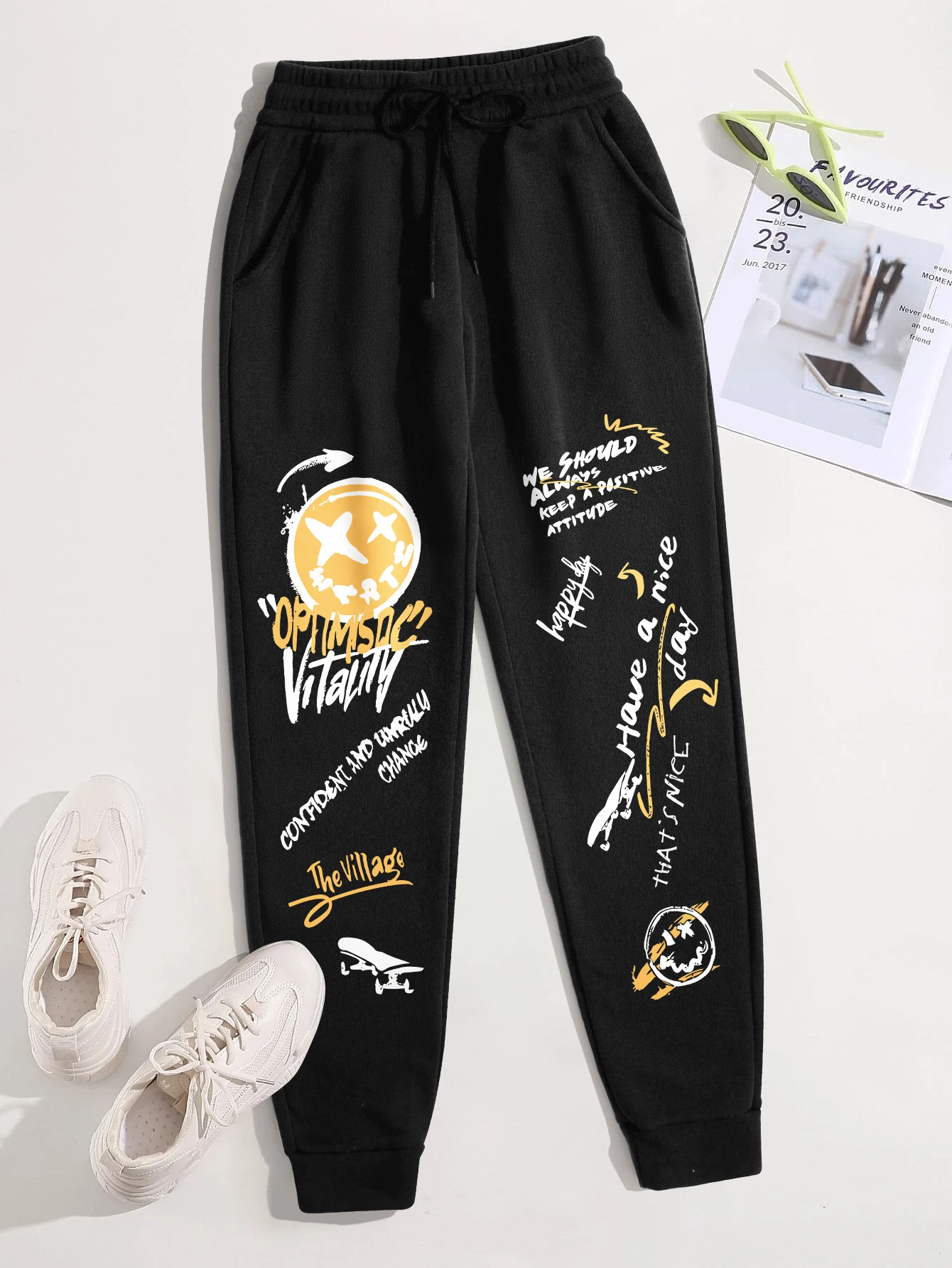 We Should Alwass Keep A Positive Attitude Women Trousers 10 Colors Woman Spring Autumn Y2k Pants fur-liner Fleece Female Joggers