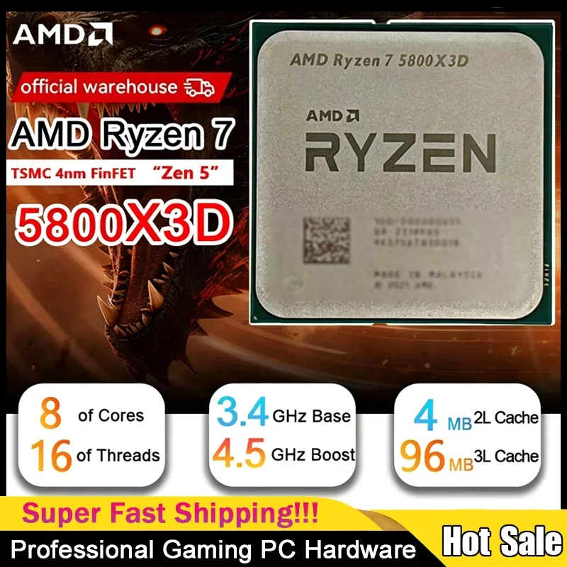 

AMD Ryzen 7 5800X3D R7 5800X3D 3.4 GHz 8-Core 16-Thread 7NM L3=96M 100-000000651 Support Desktop CPU Gaming Socket AM4