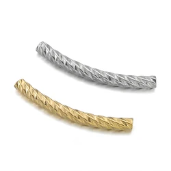 5Pcs/Lot Stainless Steel Curved Long Tube Spacer Charms Beads For Handmade DIY Jewelry Making Bracelet Necklace Accessories